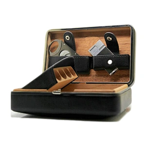 Portable Leather Cigar Case and Box for Travel Spanish Cedar Wood Cigar Humidor