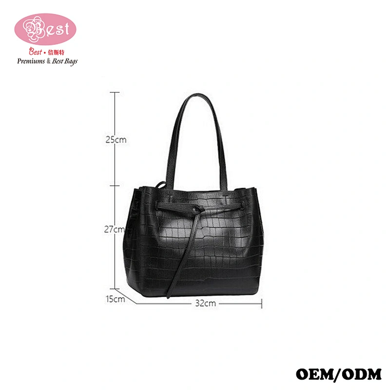 China Leather Handbag Manufacturer Embossed Real Leather Bucket Bag Women Hobo bag for Women