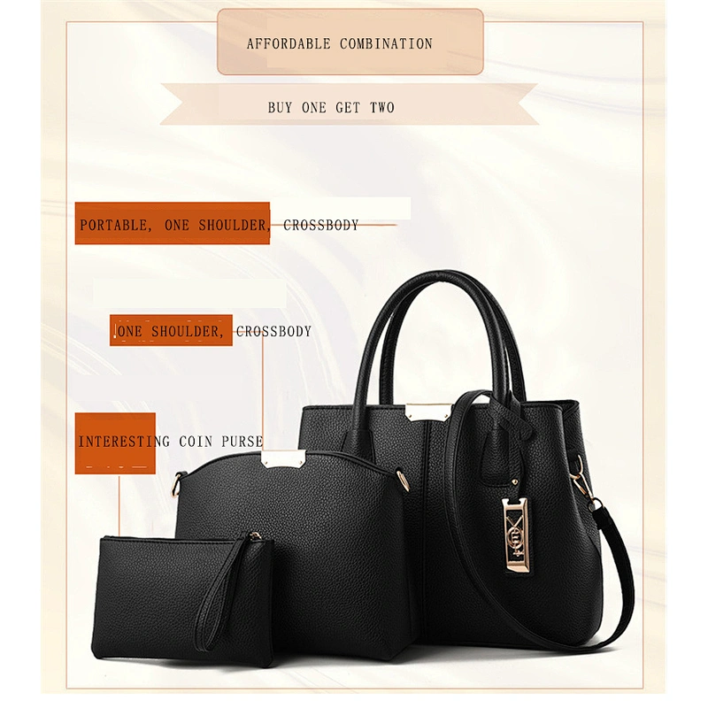 2020 Fashion simple large capacity pu ladies handbag three-piece for shopping or daily use