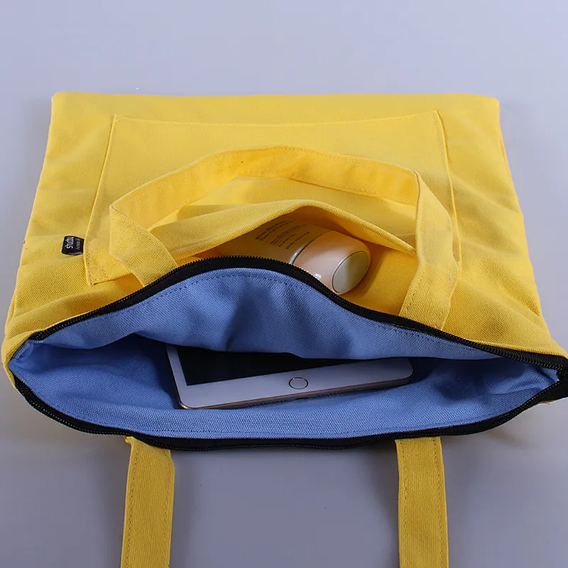 Wholesale cheap reusable personalised mini vintage canvas tote shopping bags with zipper