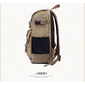 Fashionable vintage large capacity waterproof crazy horse leather canvas camera backpack for photography or leisure travel