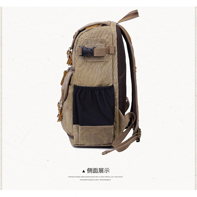Fashionable vintage large capacity waterproof crazy horse leather canvas camera backpack for photography or leisure travel