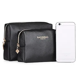 Small customized portable high quality black cosmetic pouch bag for purse