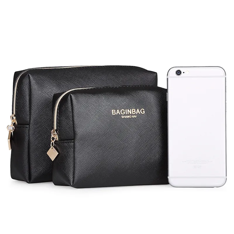 Small customized portable high quality black cosmetic pouch bag for purse