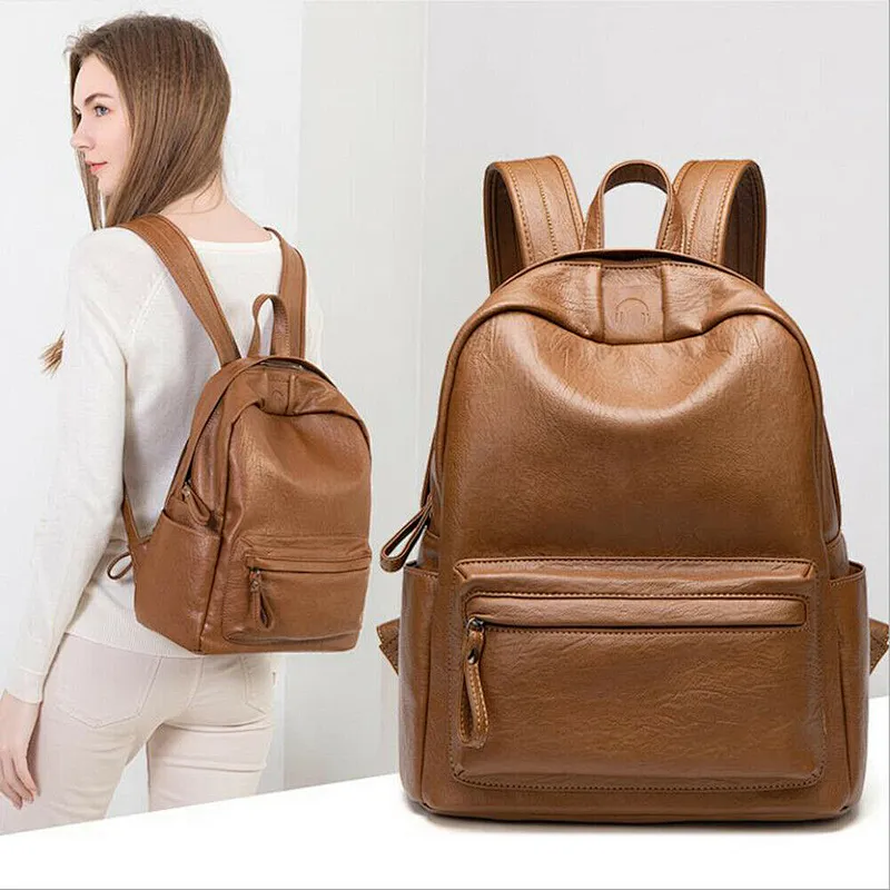 Vintage Soft Leather Backpack Women Cowhide School bag Anti-thief Rucksack