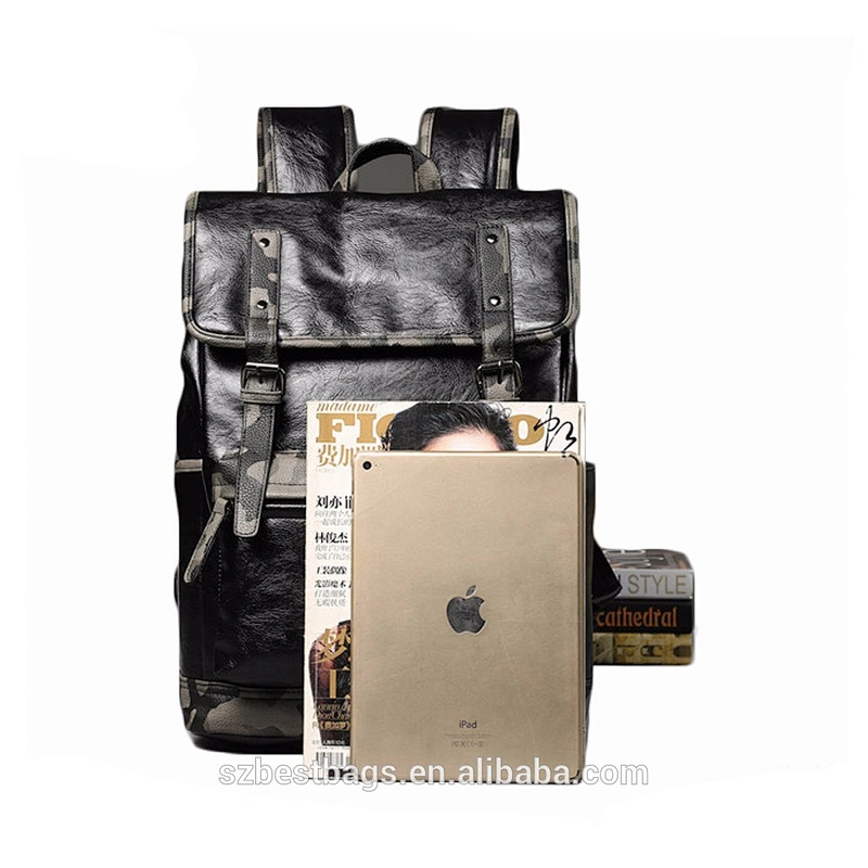 Military Men's Rucksack Travelling Backpack PU School Book Bags