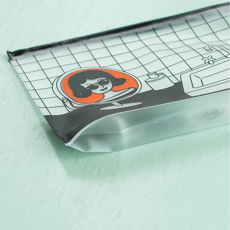 Cute eyeglasses pencil bag printed clear pvc plastic zipper pouch student pencil case