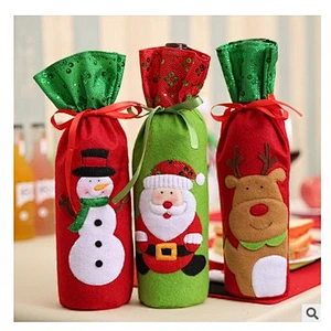 New Christmas luxury Bottle gift bag draw string Santa Snowman Reindeer