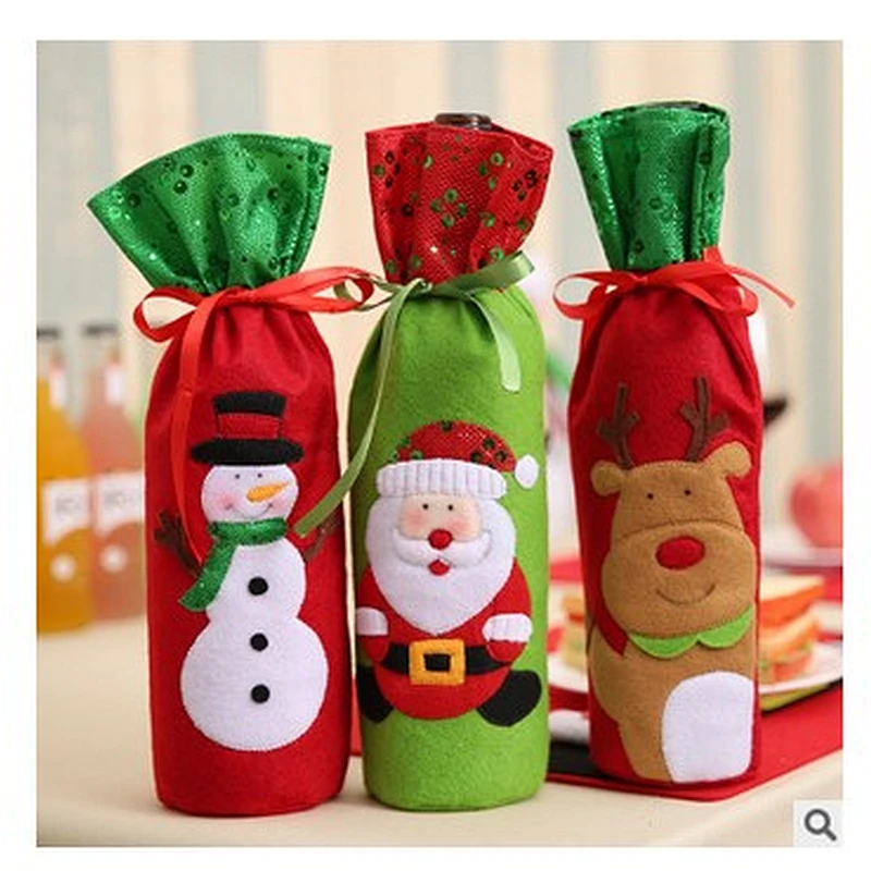 New Christmas luxury Bottle gift bag draw string Santa Snowman Reindeer