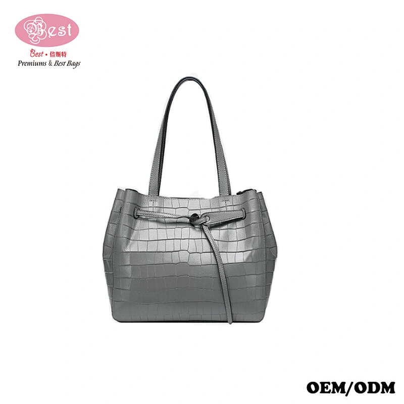 China Leather Handbag Manufacturer Embossed Real Leather Bucket Bag Women Hobo bag for Women