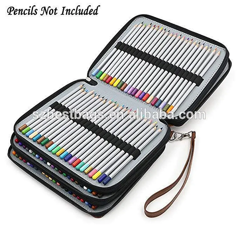 PU Leather Pencil Case Holder with Removal Handle Strap Pencil Box Large for Colored Pencils Watercolor Pencils