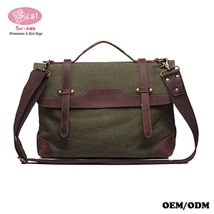 Canvas Leather Laptop Shoulder Bag Vintage Messenger Bag