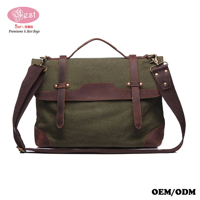 Canvas Leather Laptop Shoulder Bag Vintage Messenger Bag