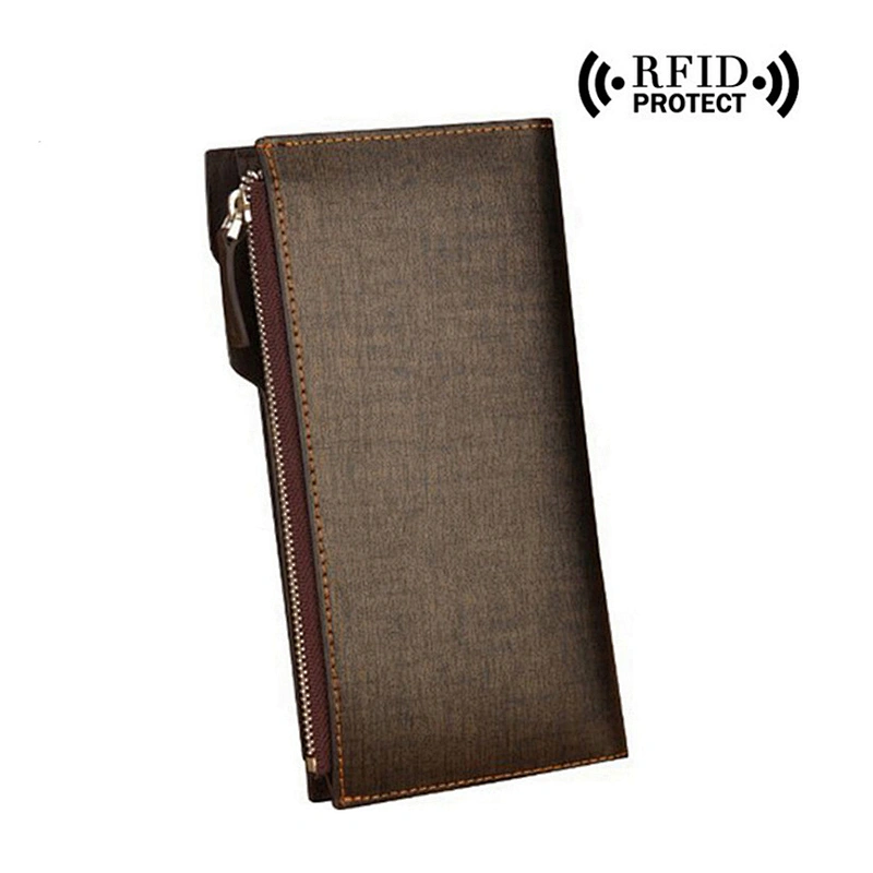 RFID Anti-theft Crazy Horse Leather Wallets Vintage Men's Simple Clutch Bags