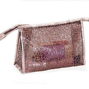 Fashion cosmetic bag trolley travel makeup tpu woman
