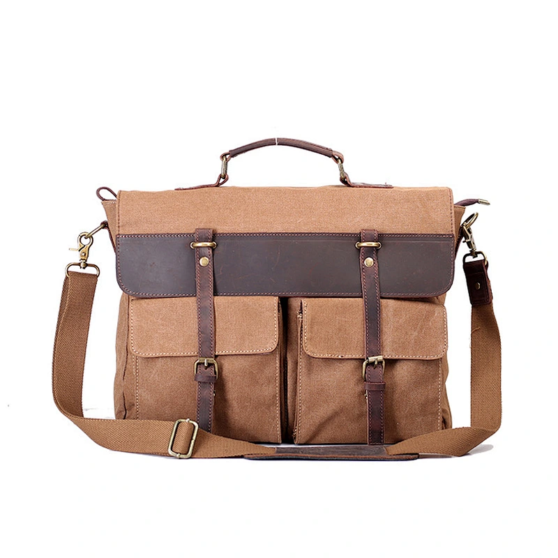 Men's Casual Wax Canvas Briefcase Messenger Bag Laptop Bag for 15 inch