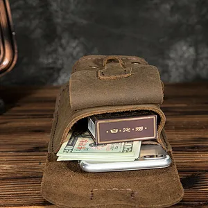 Men Genuine Leather Casual Design Hip Bum Pouch Small Hook Waist Belt Bag