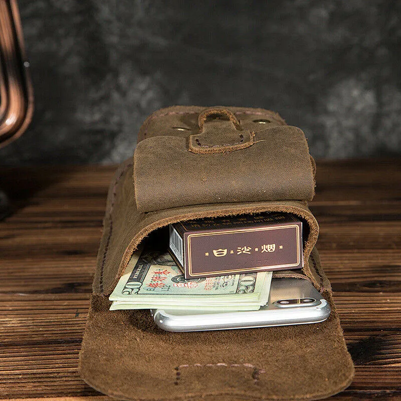 Men Genuine Leather Casual Design Hip Bum Pouch Small Hook Waist Belt Bag