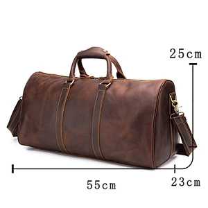 Vintage Men's Travelling Luggage Bag Genuine Leather Duffle Bags for Business Travel