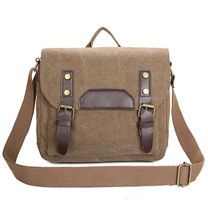 Vintage unisex travel two sided brown cotton canvas single shoulder messenger bag