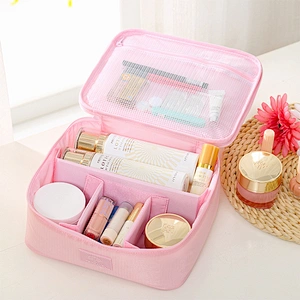 Travel mesh fabric cosmetic make up brush organizer makeup bags with compartments