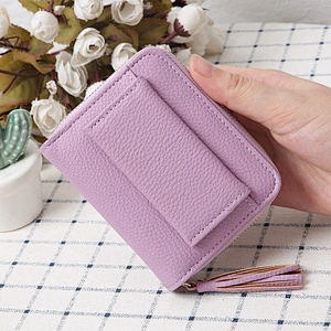 Ladies Korean Style Multi-functional Short Style Litchi Stria Coin Bag Wallet with Tassel