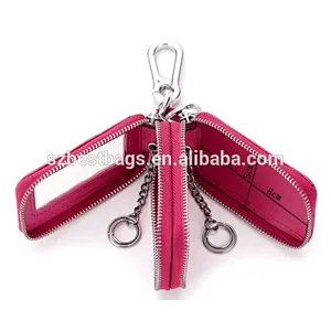 Genuine Leather small key wallet car key wallet men women double zipper key wallet
