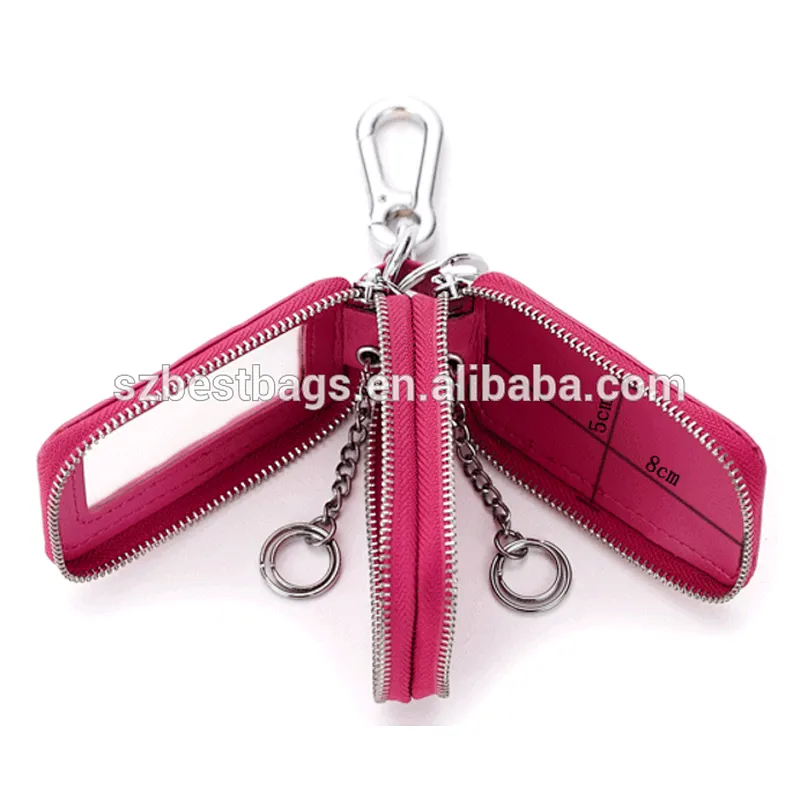 Genuine Leather small key wallet car key wallet men women double zipper key wallet