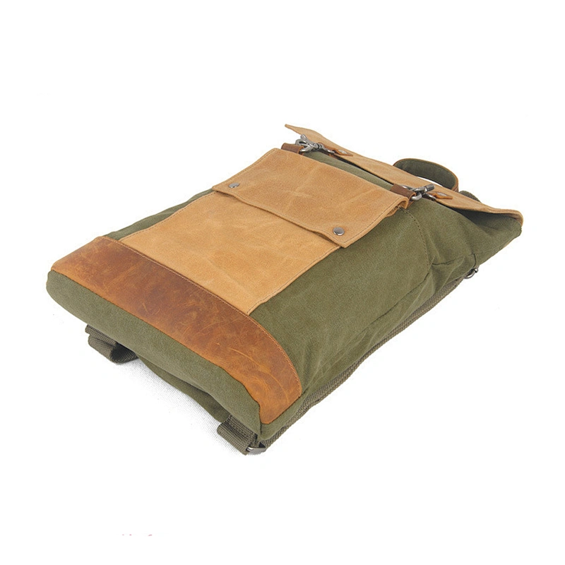 Vintage Style Canvas Rucksack Genuine Leather Backpack School Daypack Bags