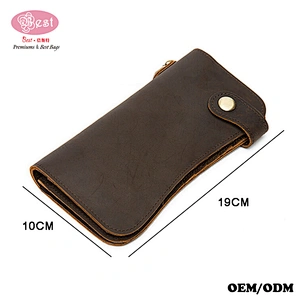 2019 Men Clutch Bag Card Holder Crazy Horse Leather Wallet With Chain