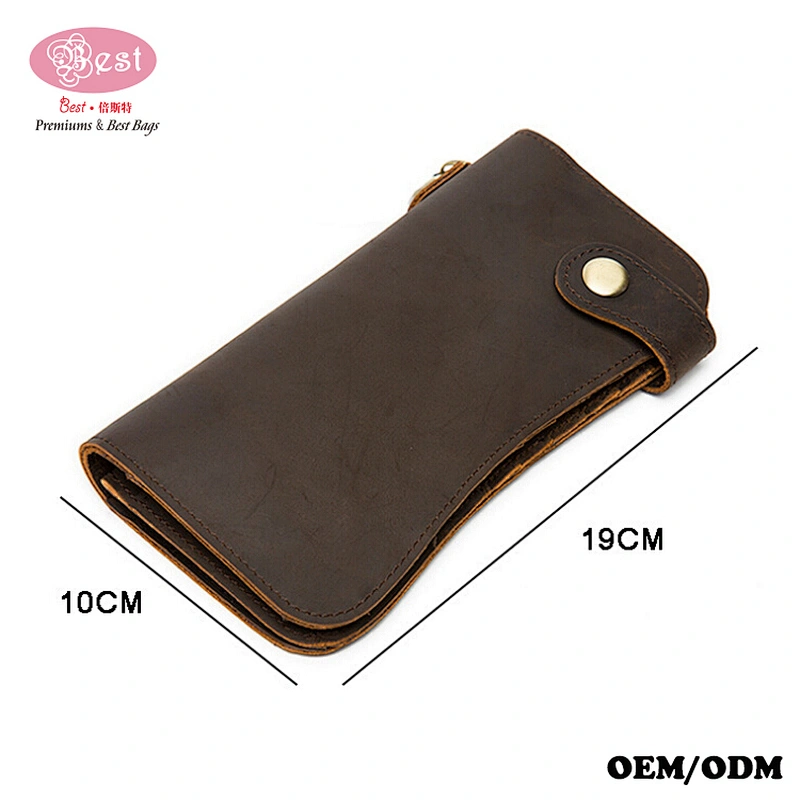 2019 Men Clutch Bag Card Holder Crazy Horse Leather Wallet With Chain