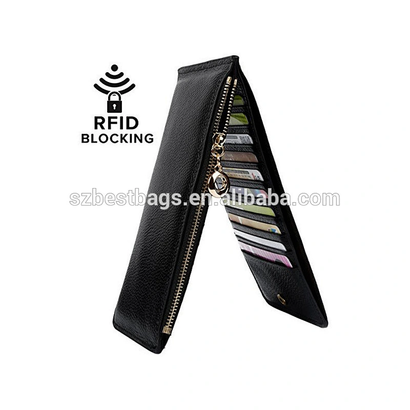 Black PU Multi-Functional Hot-selling RFID Anti-Magnetic Long Wallet
