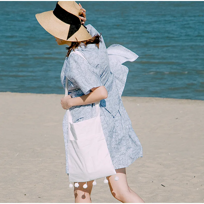 Wholesale cheap reusable women white plain cotton beach shopping bag for sale