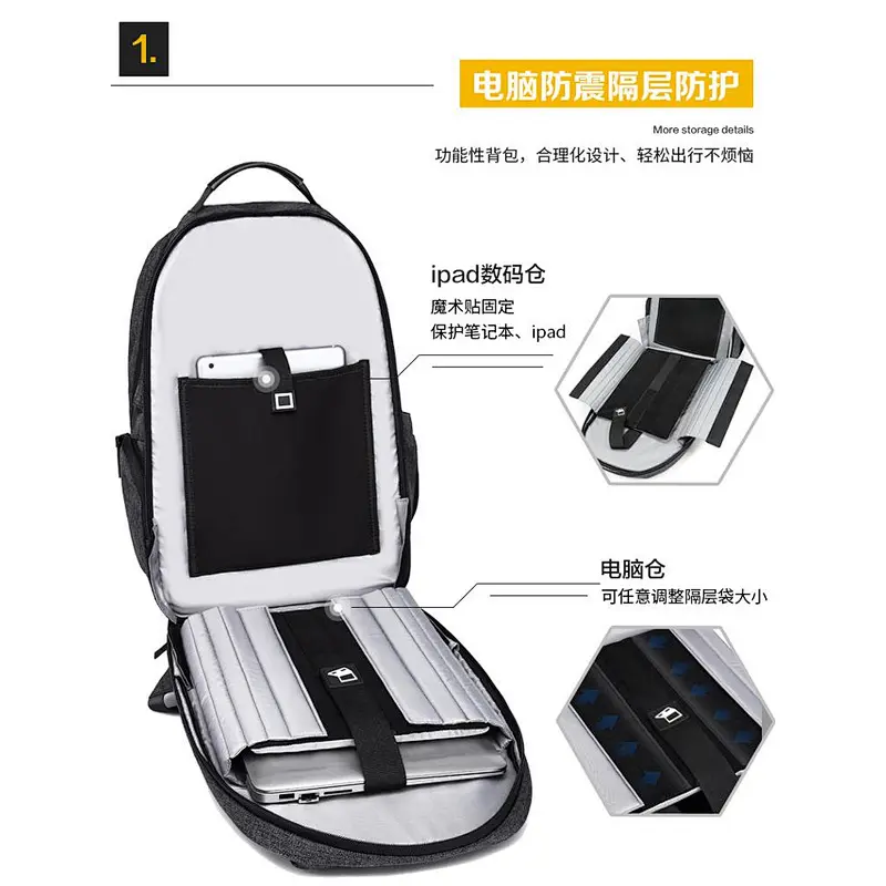 USB rechargeable anti-theft waterproof oxford cloth student backpack computer bag  business bag for outdoor sports or travel