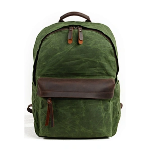 Factory Custom Navy Green Waxed Canvas Backpack trolley school bags school backpacks