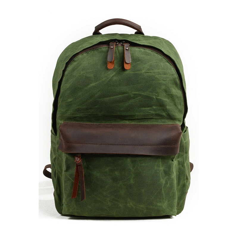 Factory Custom Navy Green Waxed Canvas Backpack trolley school bags school backpacks