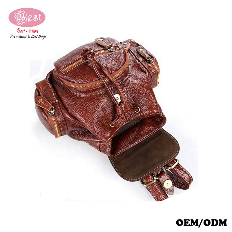 On Line Shopping New Design Pebbled Real Leather Mini Stylish Lady Drawings Pouch Backpack Bag
