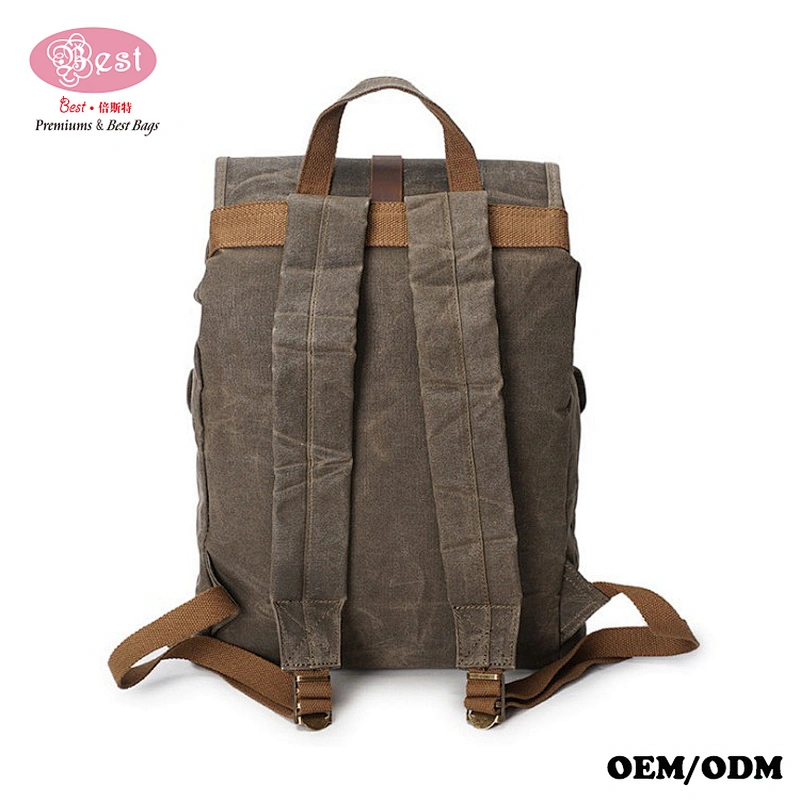 2019 style bag with waxed Outdoor Sports Wax Canvas Backpack waterproof function wax coated bags