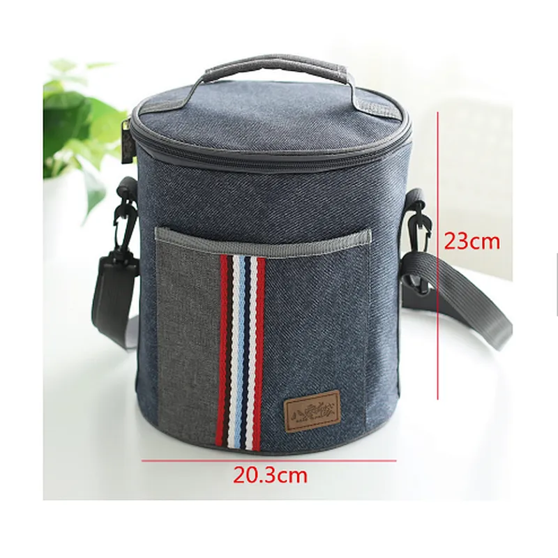 Office Zipper Thermal Waterproof Round Insulated Thermo Lunch Box Bag With Strap