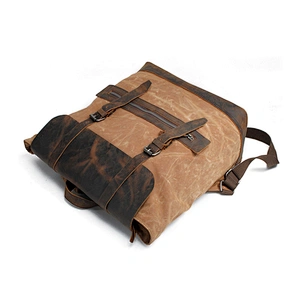 Outing Travel Canvas Rucksack Real Leather School Day Back Pack Laptop Notebook Bags
