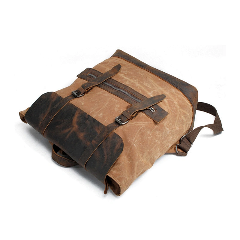 Outing Travel Canvas Rucksack Real Leather School Day Back Pack Laptop Notebook Bags