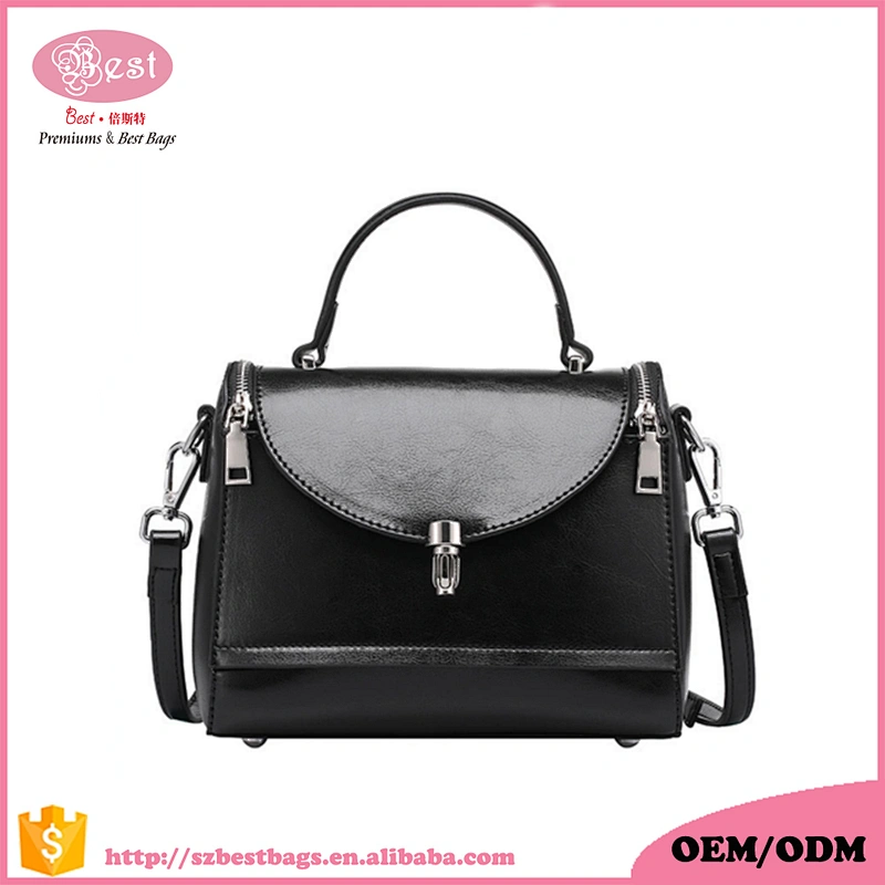 Lady fashion cross section two layer leather hand bag