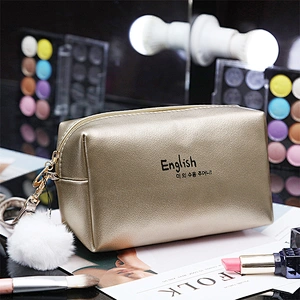 Wholesale OEM high quality pu leather blue makeup pouch toiletry cosmetic bag