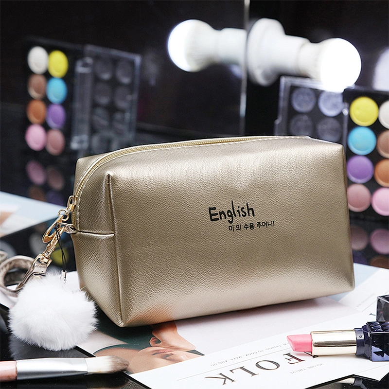Wholesale OEM high quality pu leather blue makeup pouch toiletry cosmetic bag