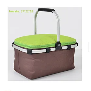Custom cheap recyclable foldable insulated fabric picnic baskets for 2 person