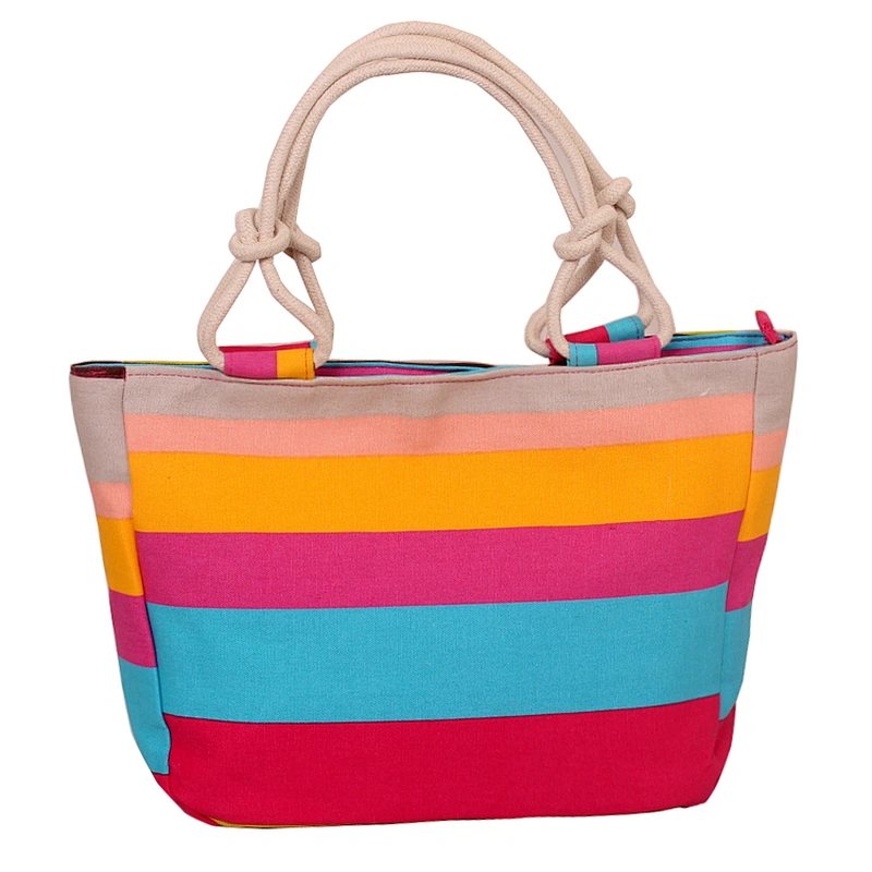 Full color printing fabric rope handle stripe canvas beach tote bags with custom printed logo