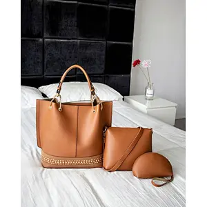 3pcs/set private label purse handbag bag fur Leather Ladies Bags