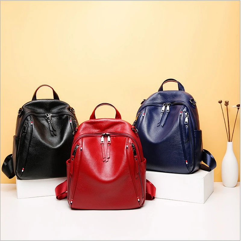 Multi-funtion Women's Leisure Travelling Backpack PU Leather School Book Bags Lady Backbags