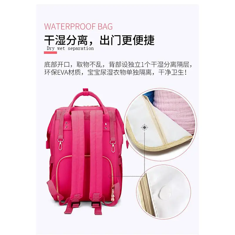 Multi-function large capacity USB port leisure mum & baby bag for travel or camping