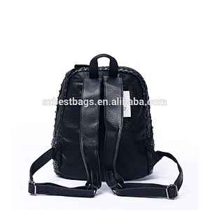 2017 Women Waterproof weaving PU Leather Rivet Backpack Teenage Girls Bags with Zippers Bags